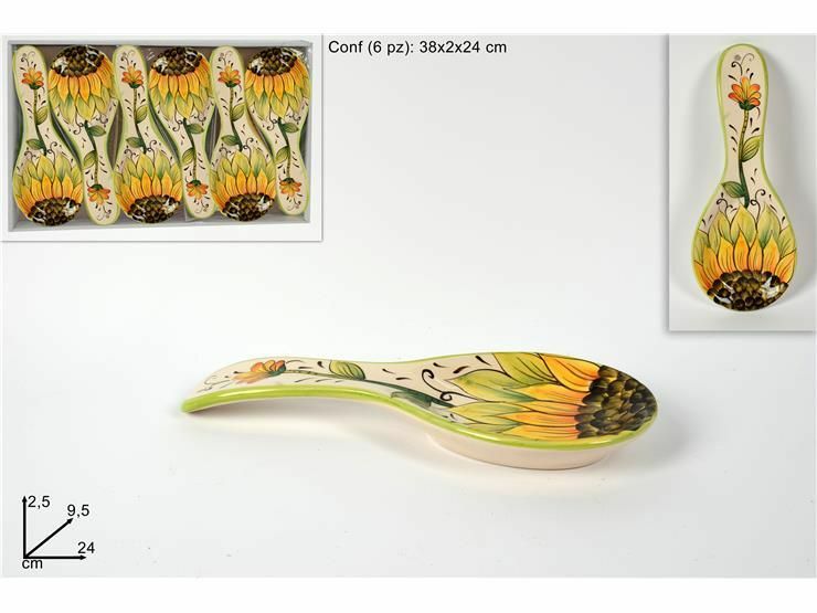 Set 6 Pezzi Poggiamestolo Poggia Mestolo In Ceramica Decoro Girasoli Cucina dfh