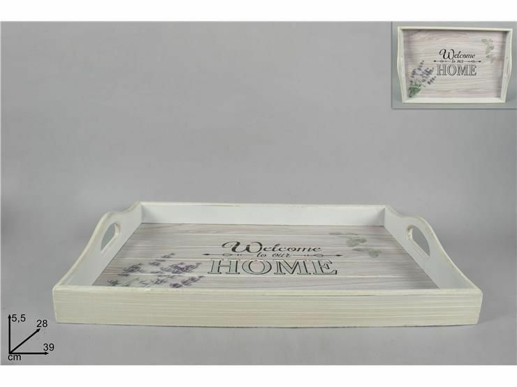 Vassoio Da Cucina 39x28cm In Legno Bianco Lavanda dfh