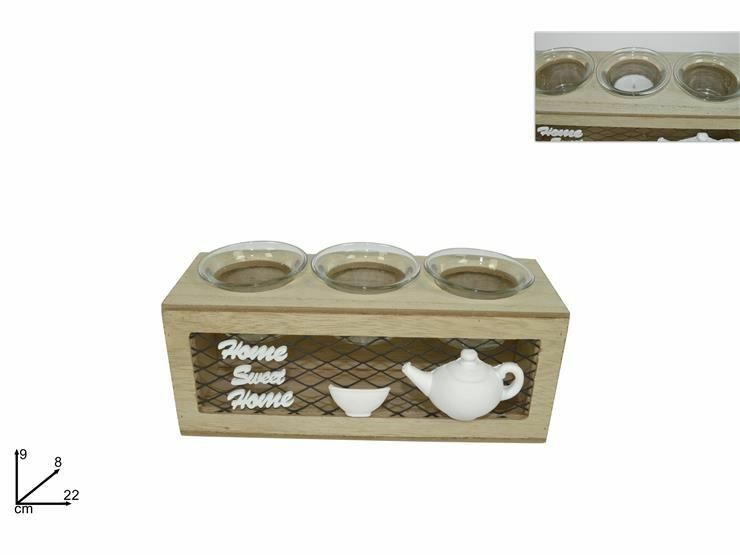 Porta Candela 3 Posti Lumini In Legno E Metallo Decorazione Casa dfh