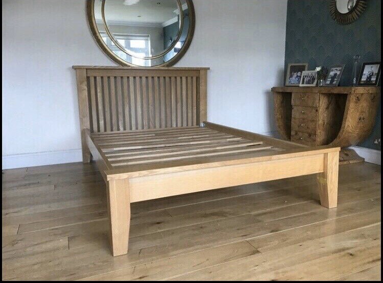 Solid oak bed frame,double size 4ft6,excellent condition, mattress