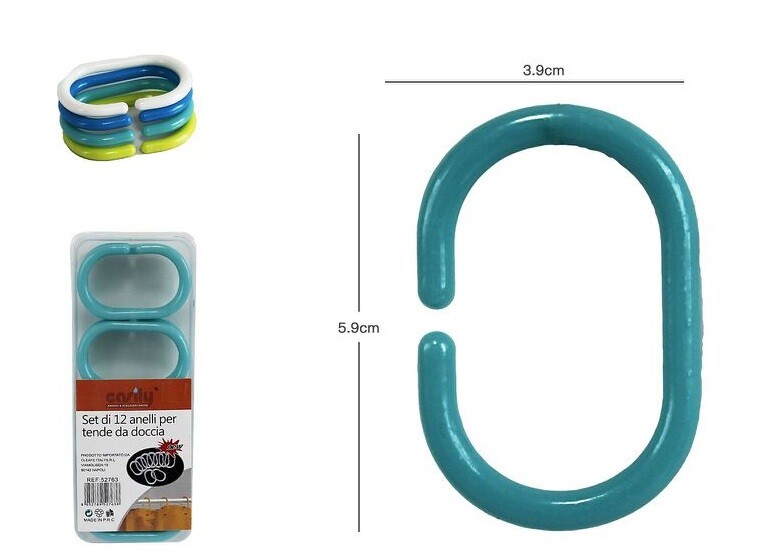 Set 12 Anelli Gancio Tenda Doccia Antimuffa Bagno Box Doccia Colorati dfh