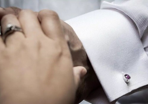 Cuff Links With Box And Mirror Purple Sliver Men Purple