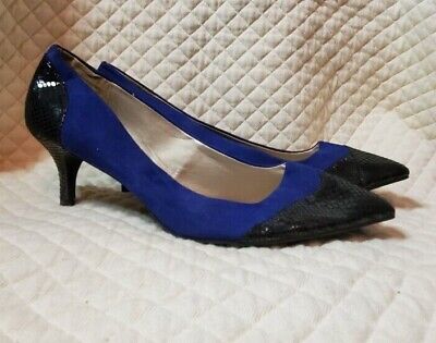 NEW Attention Women's Size 11 M Pumps Heels Blue Black Pointed Toe Snake Skin