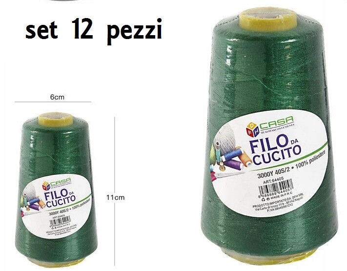 Set 12 Pz Filati A Cono Filo Poliestere Cucito 3000Y 40S/2 Verde 64405-13 dfh