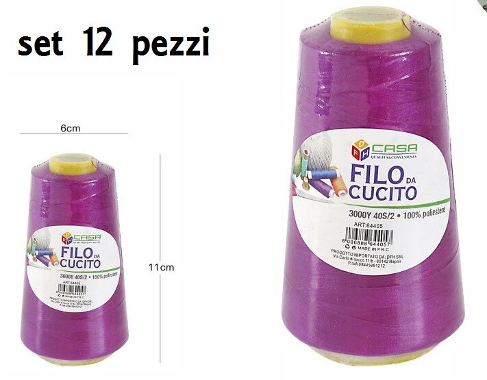 Set 12 Pz Filati A Cono Filo Poliestere Cucito 3000Y 40S/2 Fucsia 64405-35 dfh