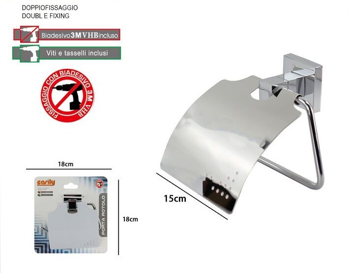 Porta Rotolo Carta Igienica Con Copertura Fissaggio a Parete Bagno Square dfh