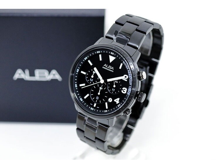 Pre-owned Seiko Alba At3f43x Black Stainless Steel Quartz 100m Wr Mens Chronograph Watch