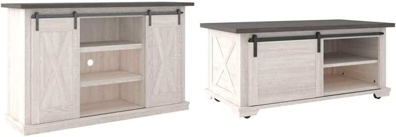 Dorrinson Farmhouse TV Stand and Coffee Table Bundle | Fits Tvs up to 50 Inches