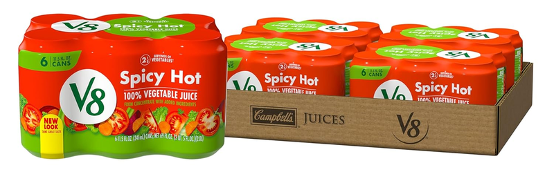 V8 Spicy Hot 100% Vegetable Juice, 11.5 Fl Oz Can (4 Cases o