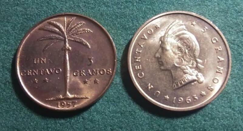 DOMINICAN REPUBLIC - 1957 & 1963 bronze 1 Centavo - BU pair