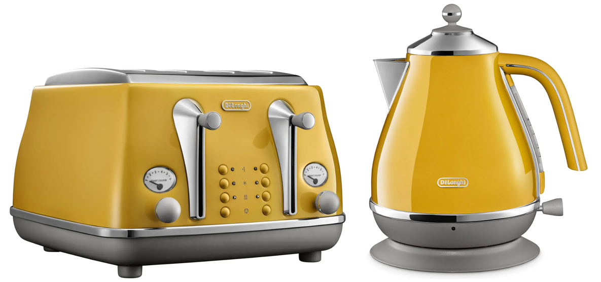 Delonghi CTOC4003Y KBOC2001Y Icona Capitals 4 Toaster + Kettle New
