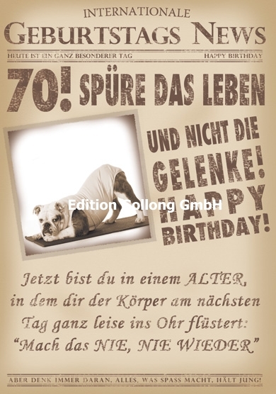 GlÃ¼Ckwunschkarte Zum 70.Geburtstag-S-News*Hund*Zeitung GruÃKarte Mit Humor