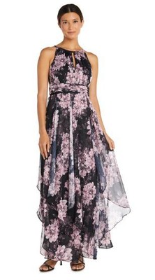 

Платье макси R - M Richards с бретельками и рюшами на талии, черный/розовый, Black/blush