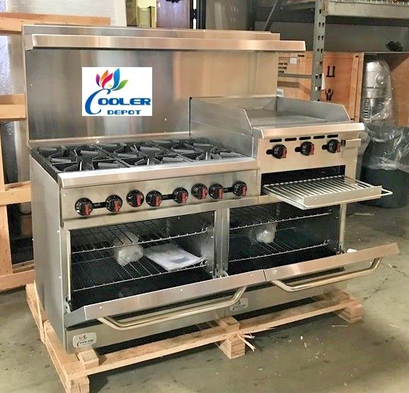 NEW 60" Double Oven Range Combo Griddle Cheese Melter 6 Burner Hot Plate NSF