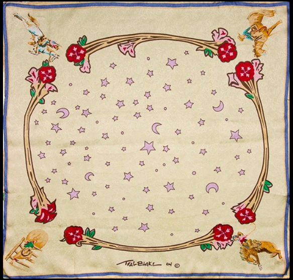 Wyoming Traders Wild Rags Rodeo Cowgirl Print Ivory Silk Scarf - 34.5"