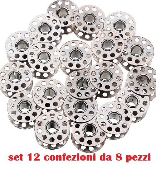 Set 12 Confezioni 8 Spoline Bobine Per Macchina Da Cucire 20x11mm Acciaio hmj