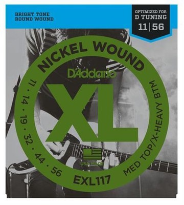 D'Addario EXL117 Nickel Wound Elec Strings, Medium Top/Extra-Heavy Bottom, 11-56