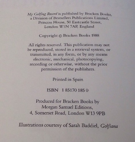 My Golfing Record Book ~ Peter Dobereiner ~ Bracken Books London ~ Printed Spain