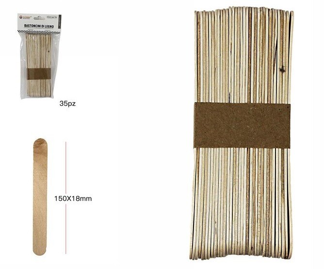 35pz Bastoncini Stecche Legno Natural 150x18x1.6mm Lavoretti Bricolage 63844 dfh