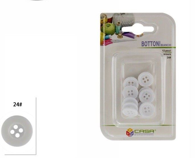 Confezione 12 Pezzi Bottoni Bianchi Diametro 24mm dfh