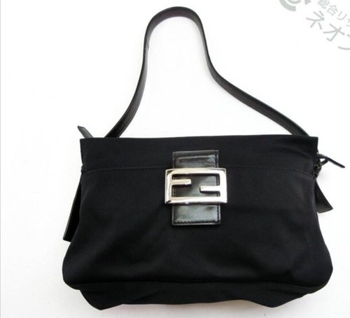 FENDI Mamma Baguette Shoulder Bag Nylon Black 2321 26566 009