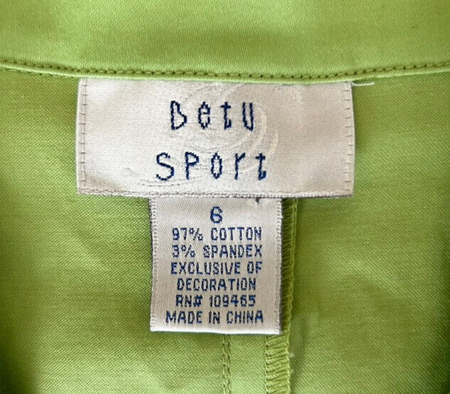 Betu Sport Sleeveless Blouse Top Shirt Size 6 Tie Front Button Up Green Cotton