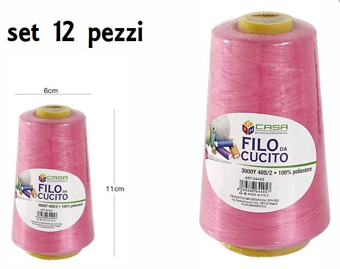 Set 12 Pz Filati A Cono Filo Poliestere Cucito 3000Y 40S/2 Rosa 64405-6 dfh