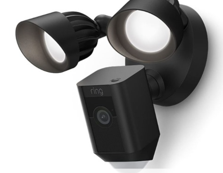 Ring Floodlight Cam Wired Plus with motion-activated 1080p HD video, Black