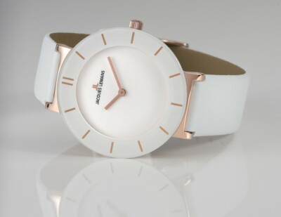 Pre-owned Jacques Lemans Classic Monaco Elegant Ladies Watch 5atm 38m R/gold Case Wht Dial