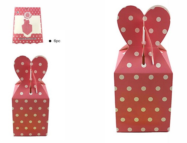 Set 6 Pz Scatole Porta Confetti Rosa Pois Carta Feste Compleanni Party dfh