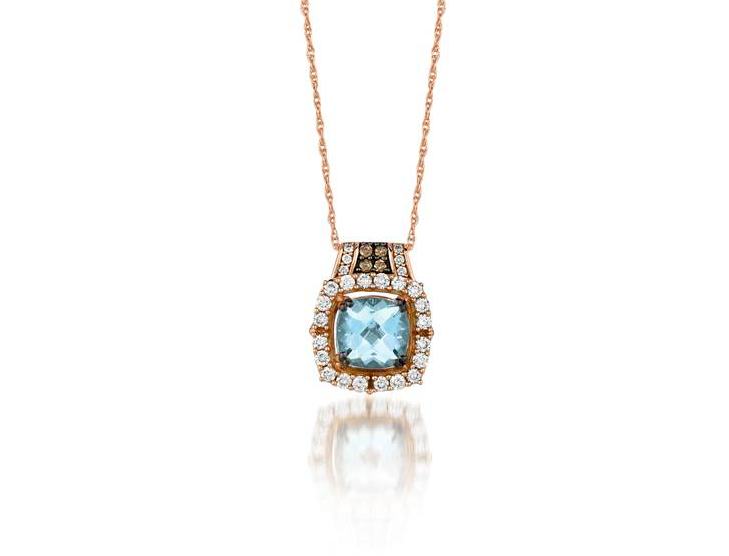 Pre-owned Le Vian Levian Aquamarine Chocolate Diamond Pendant Necklace Cushion Cut 14k Rose Gold