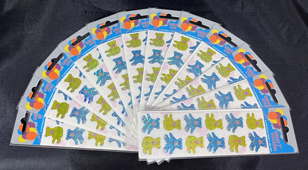 12 packages of Prismatic Teddy Bear Stickers, "Great 7" Sticker Designs, PPZ6102