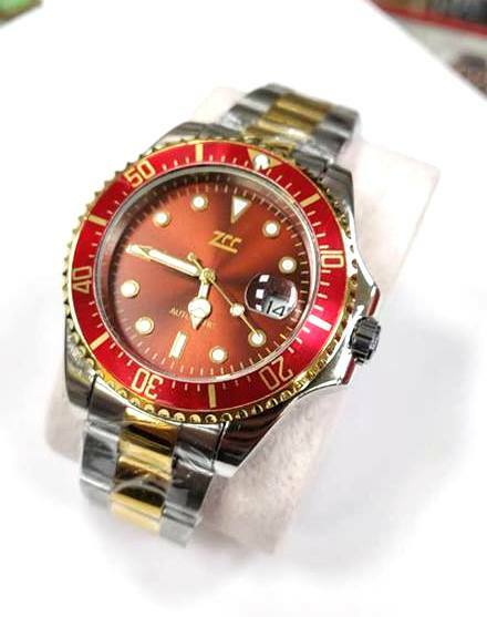 Orologio Da Polso Zcc Submariner Uomo Automatico Subacqueo Bicolore Rosso lac