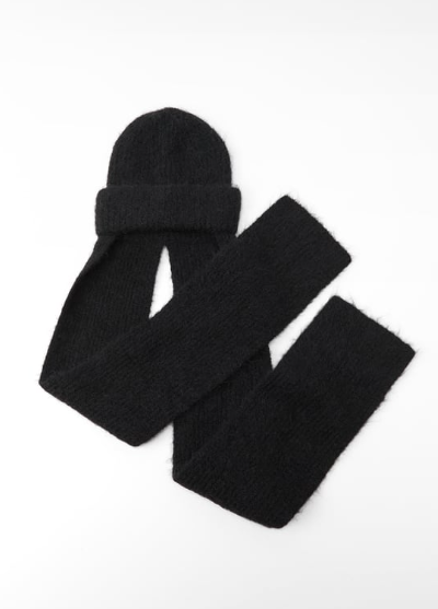 Zara Alpaca And Wool-Blend Beanie Scarf Black | eBay