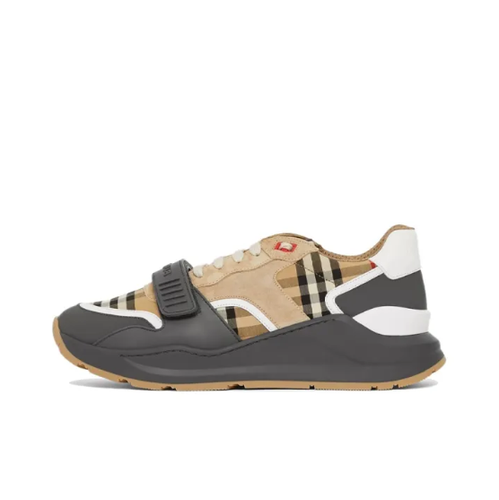 Pre-owned Burberry Vintage Leather Suede Athleisure Shoes Men's Beige