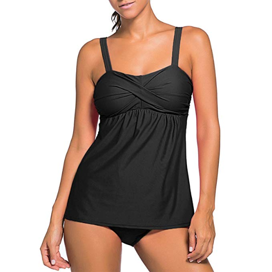 Z10643-H-1133-SW) DAMEN BANDEAU PUSH UP TANKINI SCHWARZ GR. 48 (4XL) CUP C/D NEU