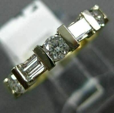 ESTATE .63CT ROUND & BAGUETTE DIAMOND 14K 2 TONE GOLD 3D ANNIVERSARY RING  #2121