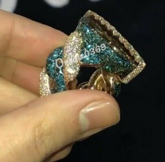 Pre-owned Online0369 4ct Baguette Emerald Cubic Zirconia Mens Custom Dollar Sign Cuban Ring Free Stud In Green