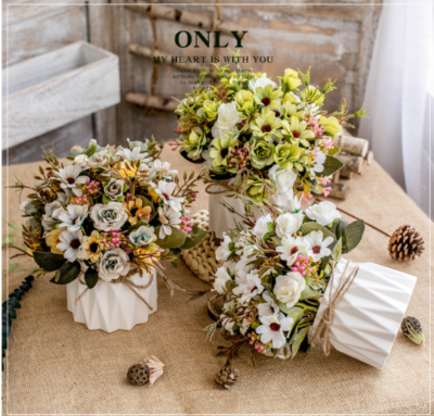 New Artificial Silk Table Flowers Rose Daisy Rabbit Arrangement