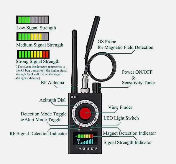 K18 Anti Spy Hidden Camera Detector Bug Detector Hidden Device Detector RF Audio - Image 5