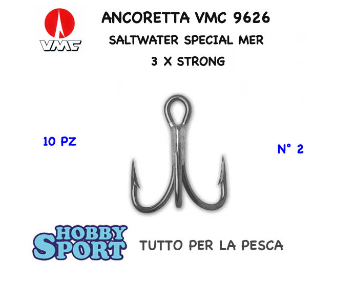 ANCORETTE VMC SERIE 9626 SIZE 2 PESCA TRAINA SPECIAL MARE 3 X STRONG CONF 10 PZ