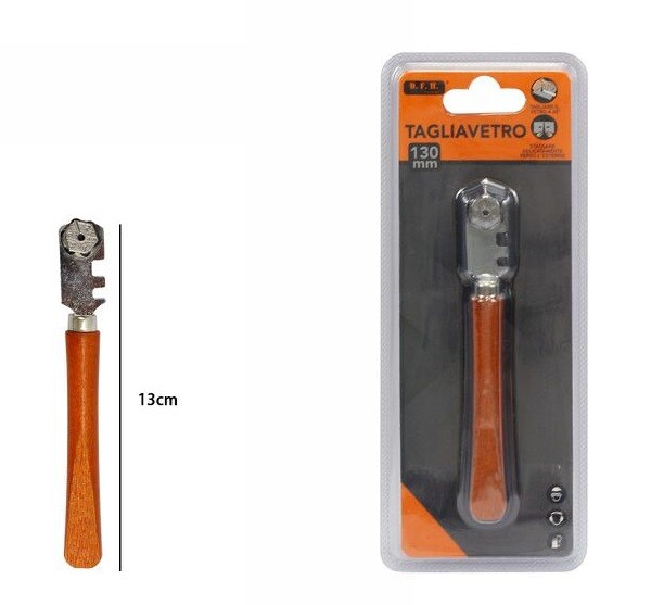 Taglierino Cutter Taglia Vetro Ceramica Piastrelle Manico Legno 13cm dfh