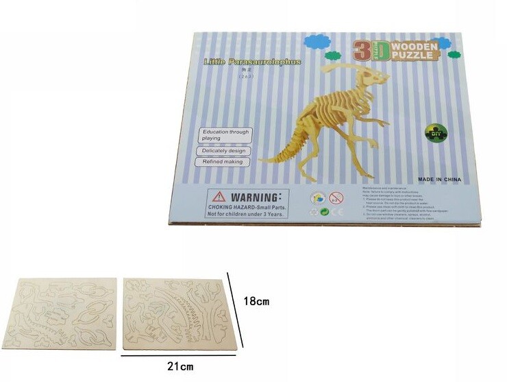 Puzzle 3D Legno Parasaurolofo Modellino Modellismo Collezione Gioco Bambini dfh