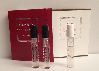 2 x Cartier Declaration Essence .05oz/1.5ml & 1 x Essence De Bois EDT Sprays 