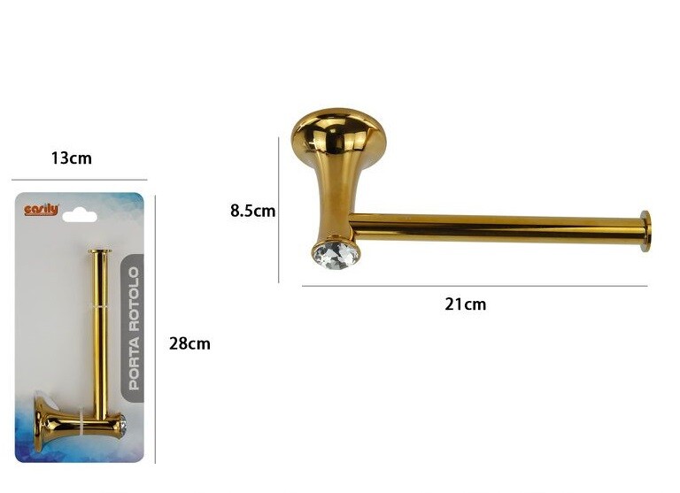Porta Rotolo Carta Igienica Fissaggio a Parete Bagno Dorato Crystal dfh