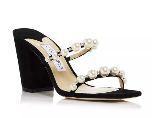 NWT Jimmy Choo Amara 85 Embellished Pearl Black Block Heels