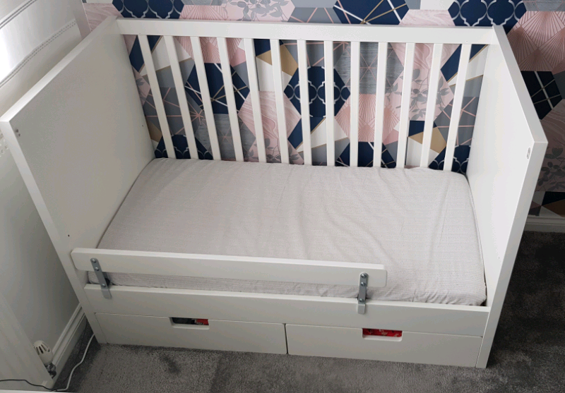 Cot with drawers Ikea Stuva + mattress + guard rail in Dunbar, East