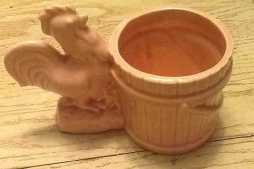 Vintage Pink Pottery Rooster Pail Bucket Succulents Planter Trinket Holder Nice