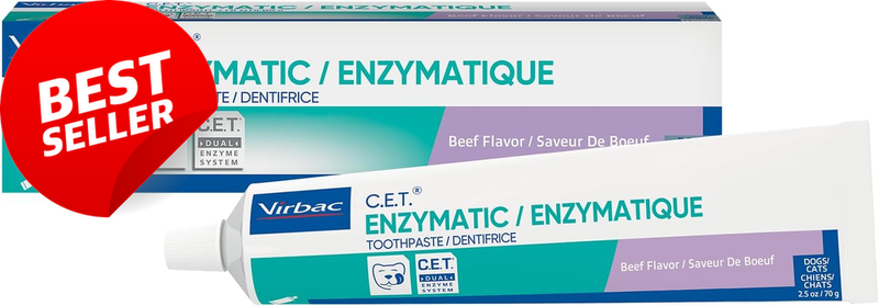 C.E.T. Enzymatic Dog Toothpaste 2.5oz – Beef Flavor, Fights Plaque & Breath