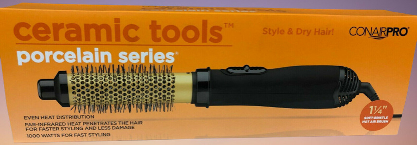 CONAIR PRO 1-1/4" Soft Bristle Hot Air Hair Brush Ceramic Tools Porcelain Series